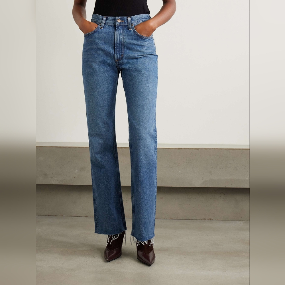 AGOLDE Leena High Rise Baby Flare Jean 24 Blue Denim Luxury Distressed